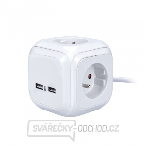 Solight prodlužovací přívod - kostka, 4 zásuvky 230V + 2x USB max. 2400mA, kabel 2m