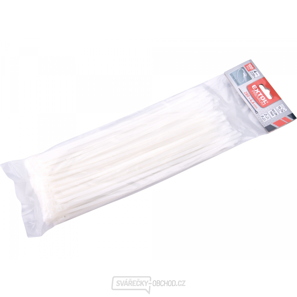 Pásky stahovací na kabely EXTRA, bílé, 280x4,6mm, 100ks, nylon PA66