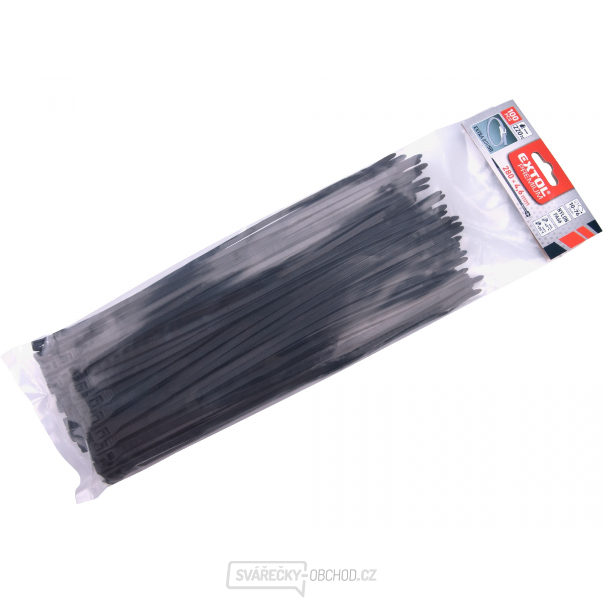 Pásky stahovací na kabely EXTRA, černé, 280x4,6mm, 100ks, nylon PA66