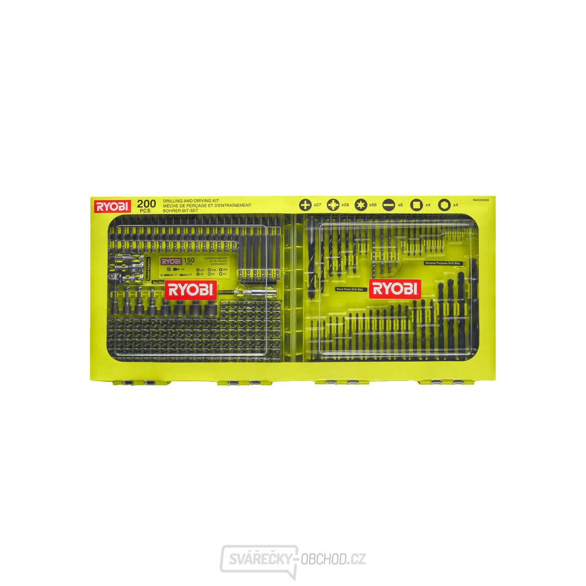 Ryobi RAKDD200 200 ks sada vrtáků a šroubovacích bitů