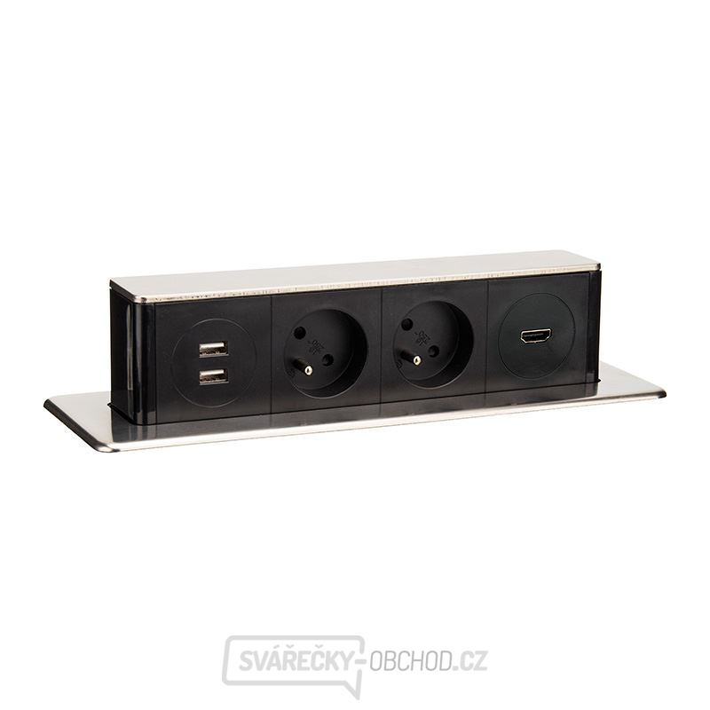 Solight USB výsuvný blok zásuvek, 2 zásuvky + HDMI + USB, nerez + plast, 3 x 1mm2, stříbrný