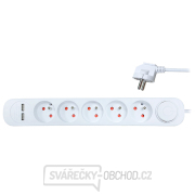 Solight prodlužovací přívod, 5 zásuvek, USB 2.4A, bílý, 3 x 1mm2, vypínač, 2m Solight prodlužovací přívod, 5 zásuvek, USB 2.4A, bílý, 3 x 1mm2, vypínač, 2m gallery main image