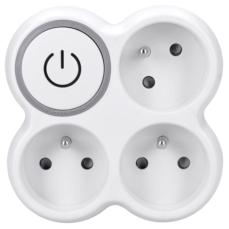 Solight rozbočka, 3x 10A, bílá-šedá, vypínač P106