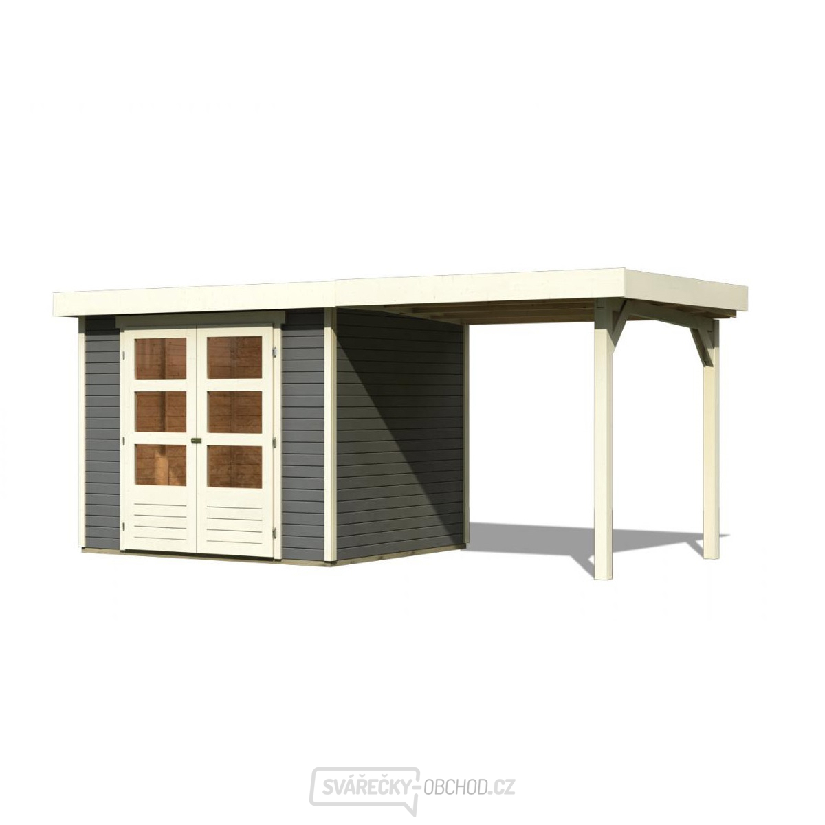 Dřevěný domek KARIBU ASKOLA 4 + přístavek 240 cm (92070) tm. šedý