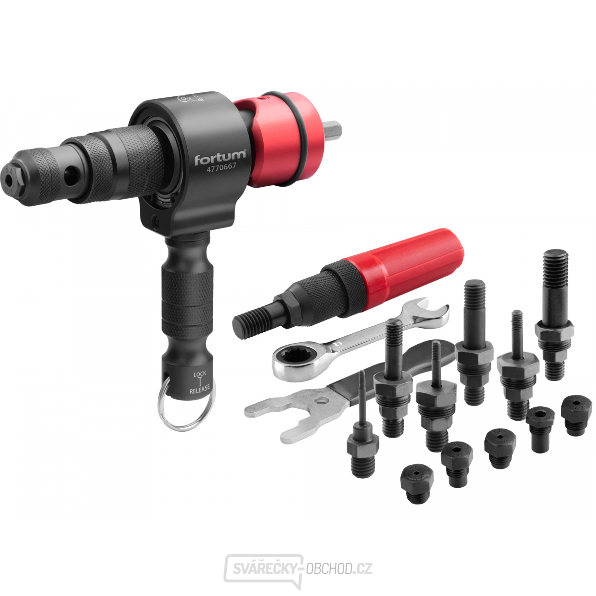 Nástavec nýtovací na vrtačku T-COMBO, sada pro matice M3-M12 i trh. nýty 2,4-6,4mm, CrMoV Nástavec nýtovací na vrtačku T-COMBO, sada pro matice M3-M12 i trh. nýty 2,4-6,4mm, CrMoV gallery main image