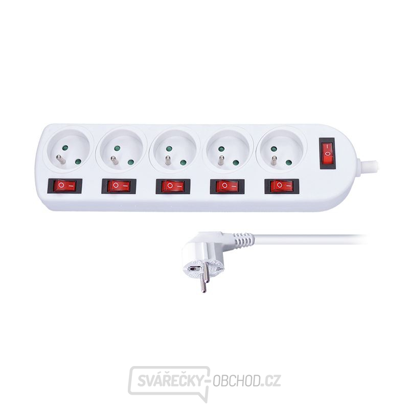 Solight prodlužovací přívod, 5 zásuvek, bílý, 6x vypínač, 3m