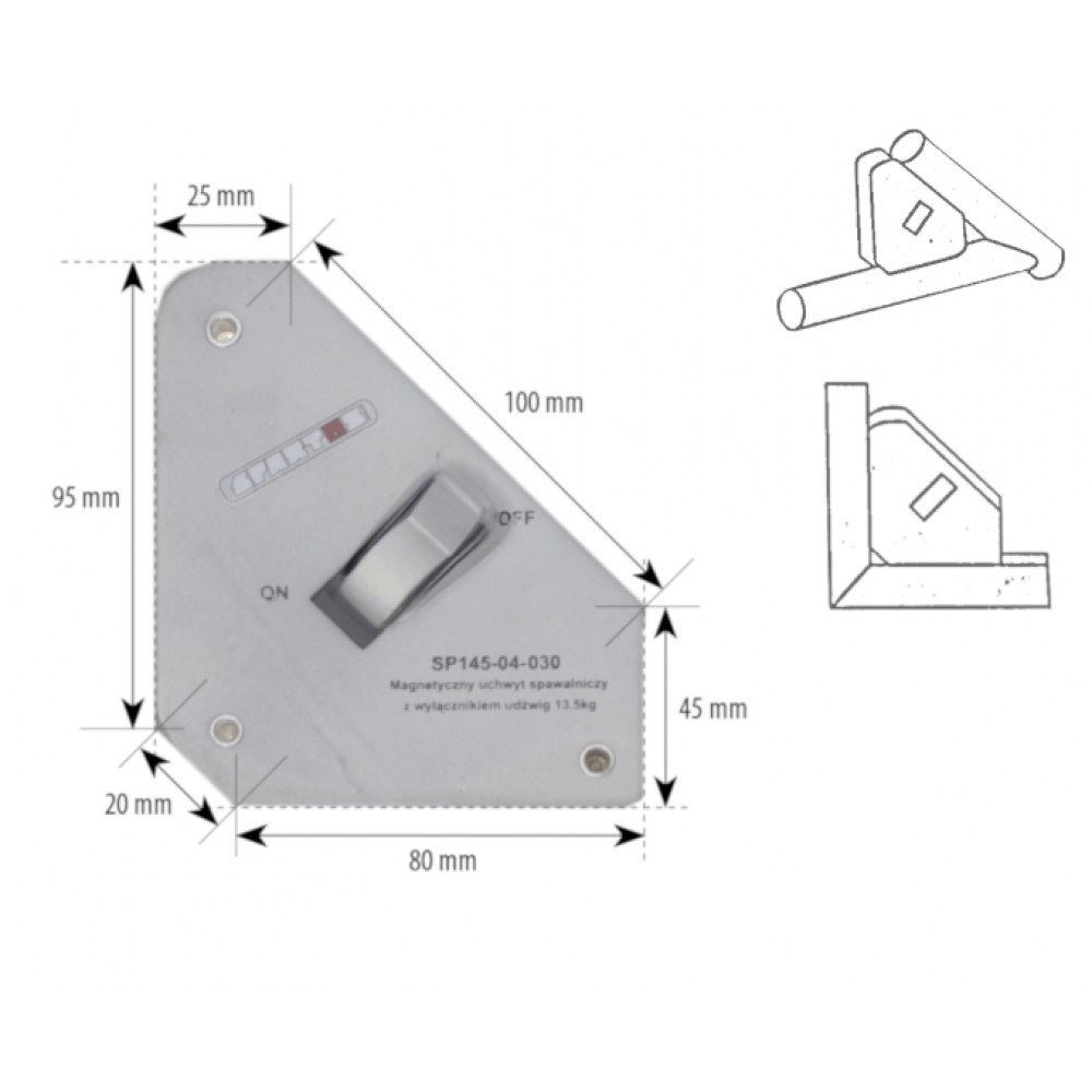 Spartus Úhlový magnet 25kg, vypínatelný SP145-04-055
