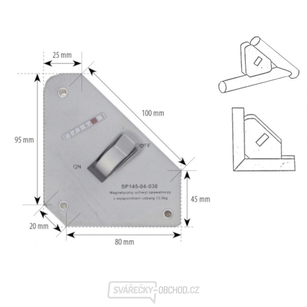 Úhlový magnet 25kg, vypínatelný