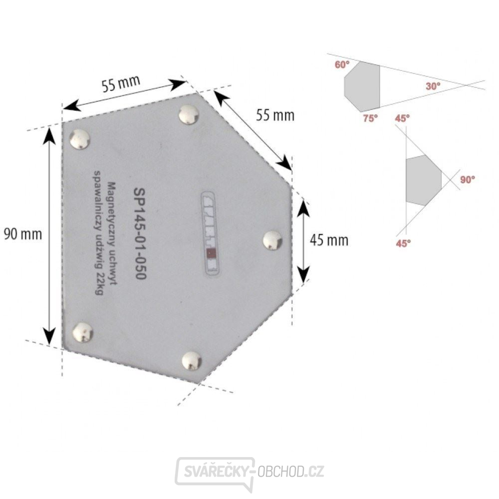 Úhlový magnet 22kg, 6-úhelník
