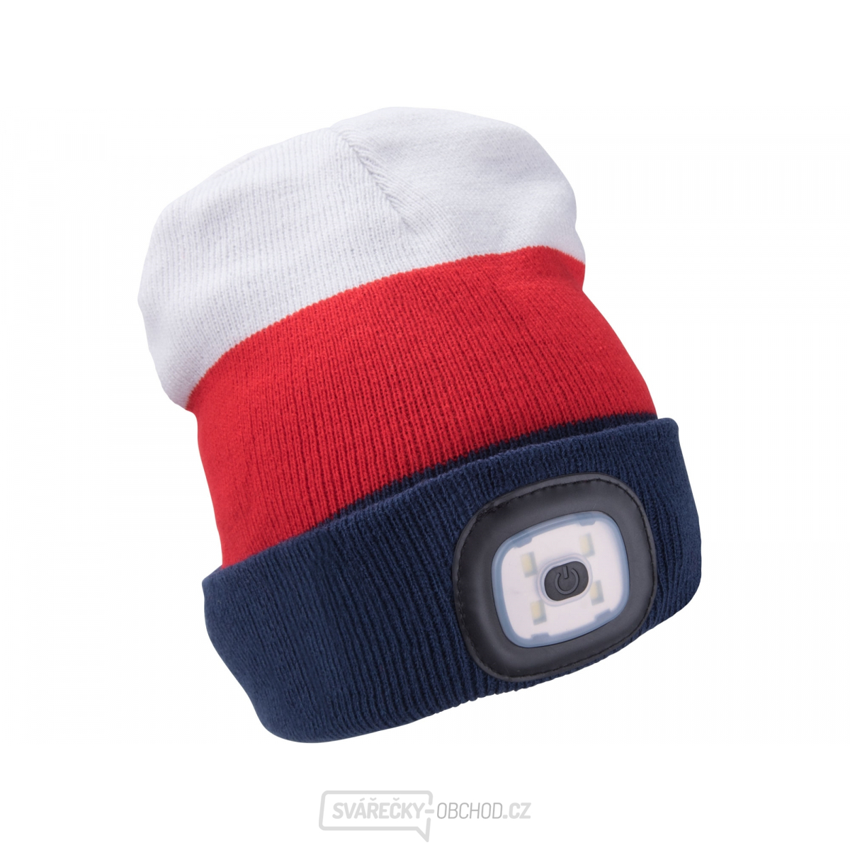 čepice s čelovkou 4x45lm, USB nabíjení, bílá/červená/modrá, univerzální velikost