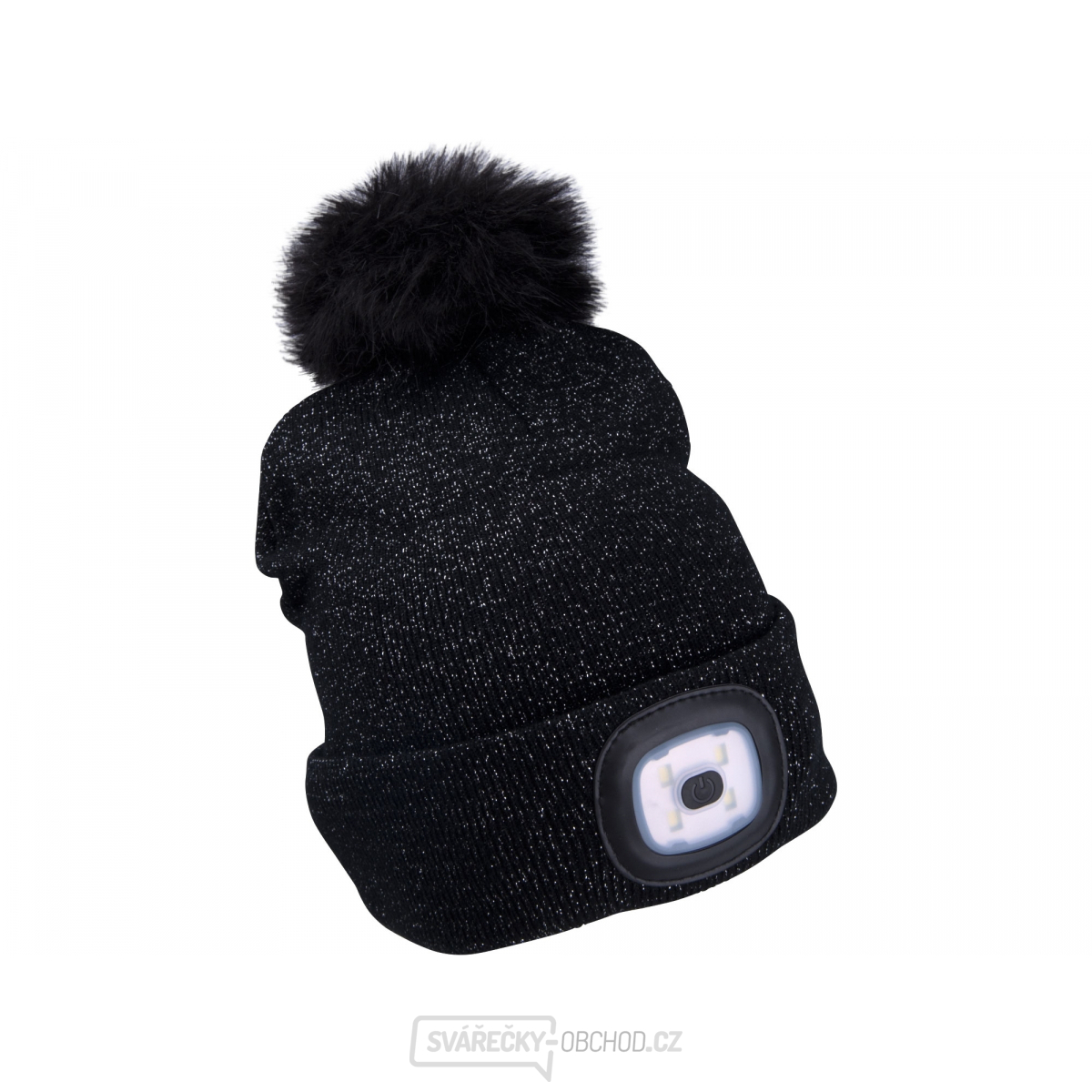 čepice s čelovkou 4x45lm, USB nabíjení, černá se třpytkou a bambulí, univerzální velikost čepice s čelovkou 4x45lm, USB nabíjení, černá se třpytkou a bambulí, univerzální velikost gallery main image