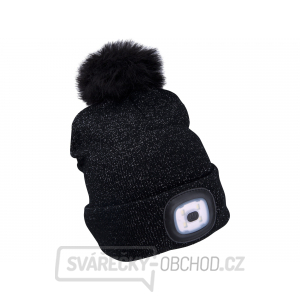 čepice s čelovkou 4x45lm, USB nabíjení, černá se třpytkou a bambulí, univerzální velikost čepice s čelovkou 4x45lm, USB nabíjení, černá se třpytkou a bambulí, univerzální velikost gallery main image