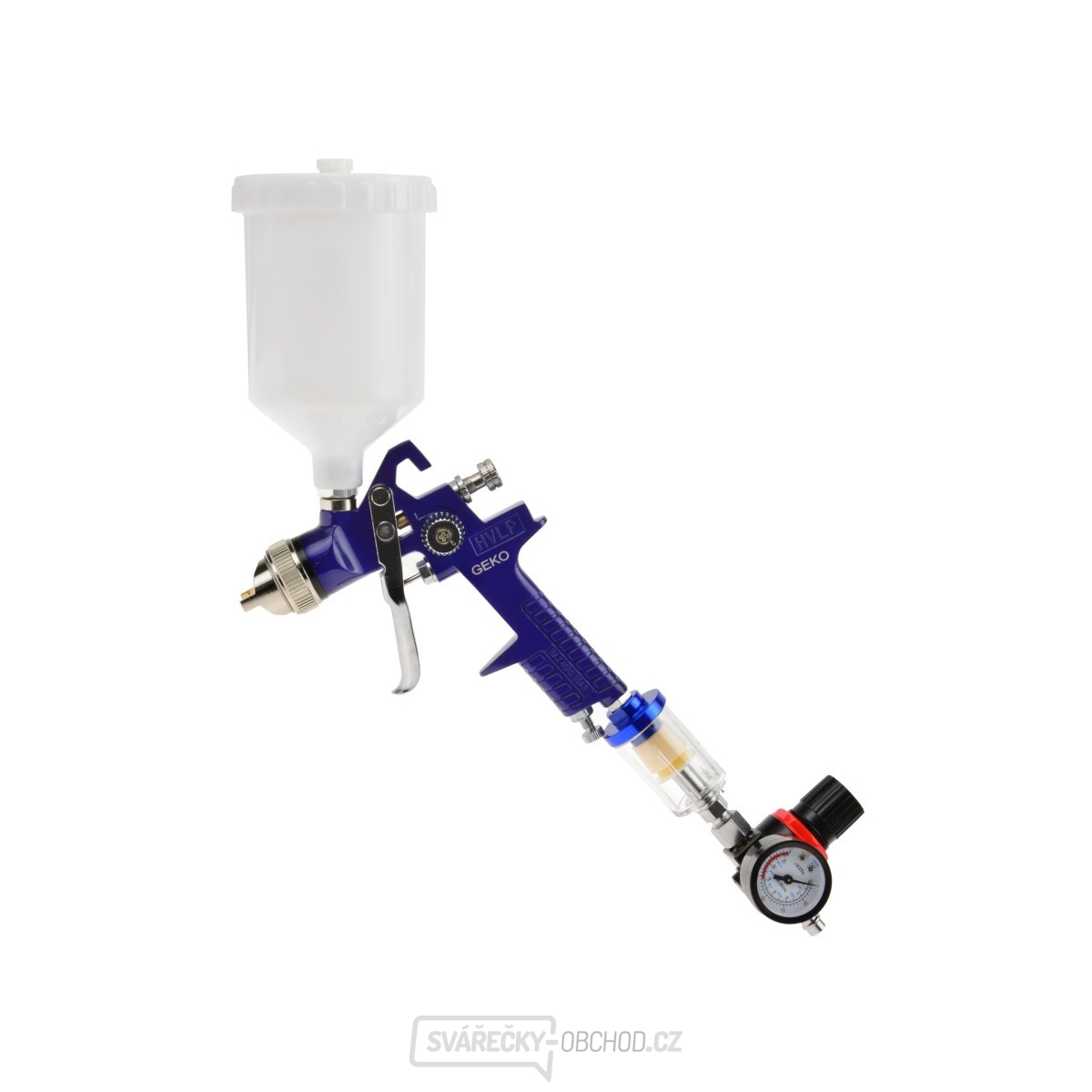 Stříkací pistole GEKO HVLP, tryska 1.4 mm, objem 600 ml, regulátor tlaku a odlučovač vody Stříkací pistole GEKO HVLP, tryska 1.4 mm, objem 600 ml, regulátor tlaku a odlučovač vody gallery main image