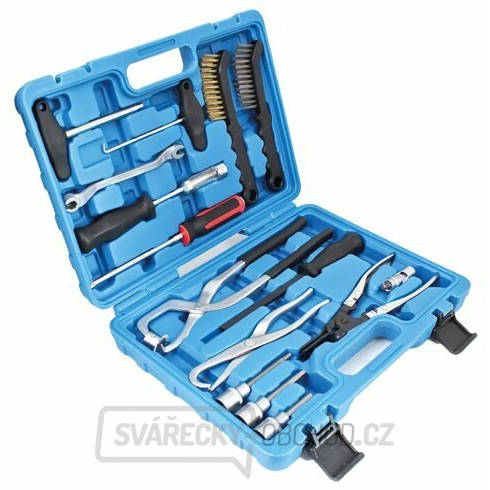 Sada pro servis brzd - klíče, kleště, kartáče, hlavice a šroubovák, 15 dílů - SATRA