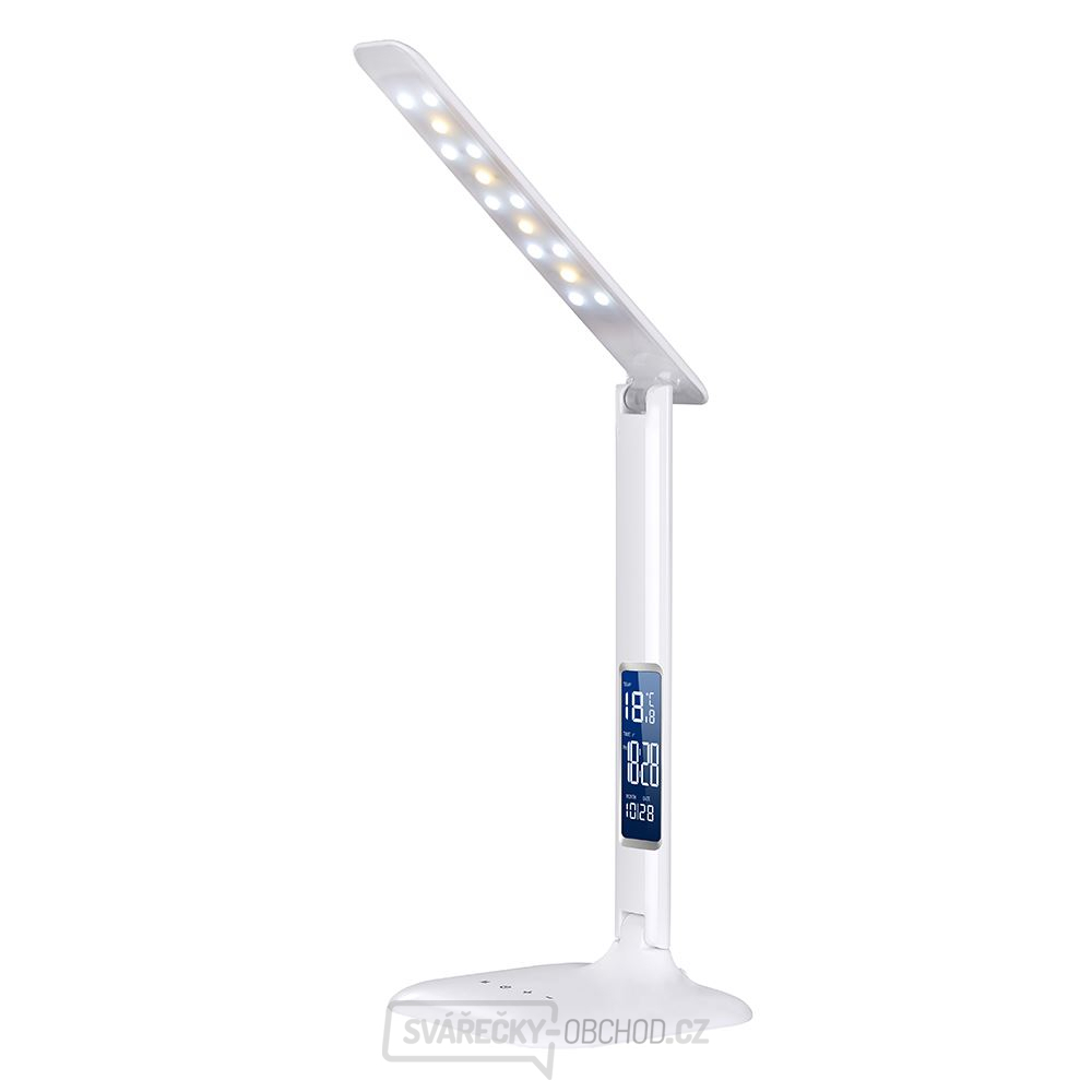 Solight LED stmívatelná stolní lampička s displejem, 6W, volba teploty světla, bílý lesk