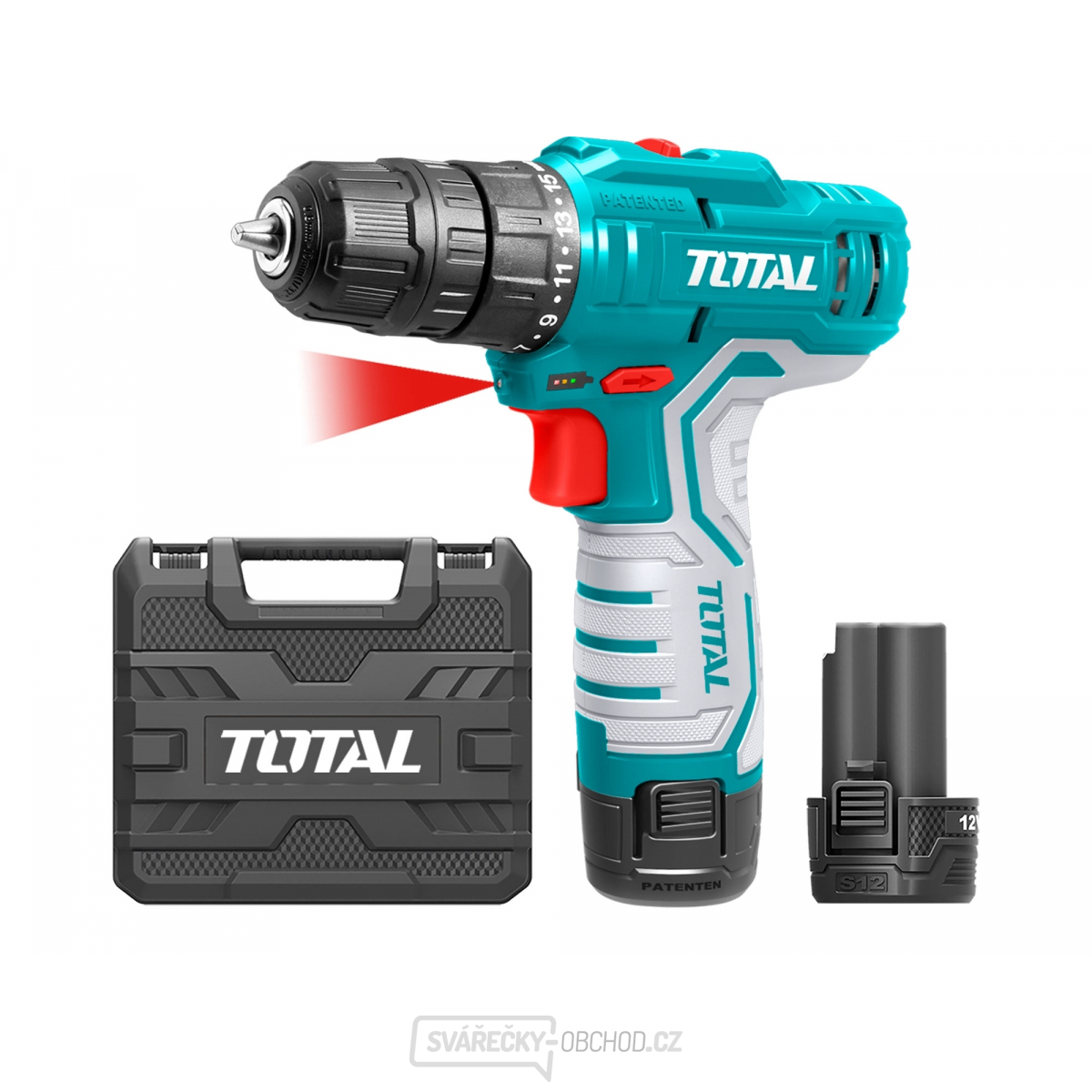Aku vrtací šroubovák TOTAL, 12V Li-ion (2x), 1500mAh