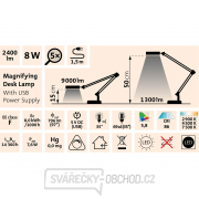 lampa stolní s lupou, USB napájení, 1300lm, 3 barvy světla, 5x zvětšení náhled