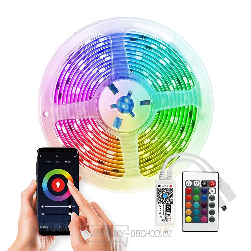 Solight Wifi Smart LED světelný pás, RGB, 5m, sada s adaptérem a dálkovým ovladačem