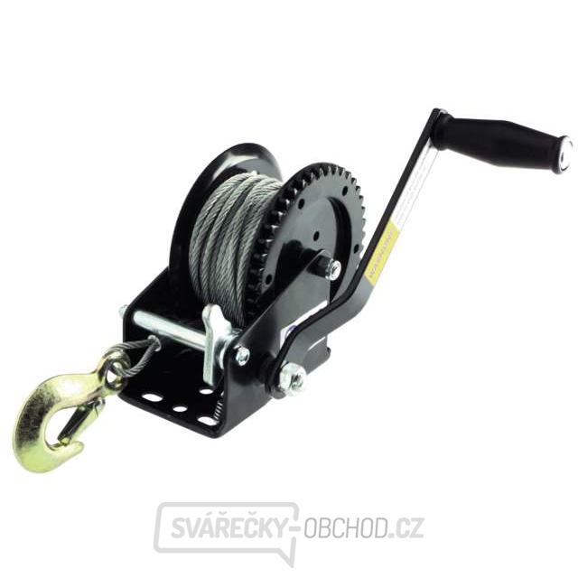 Ruční naviják 550kg ocelové lano 5mm/15m s hákem