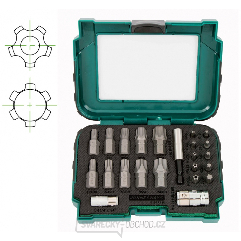 Sada bitů 1/4", TORX pěticípý s otvorem a TORX-plus IP, 23 dílů - JONNESWAY S29TP23S