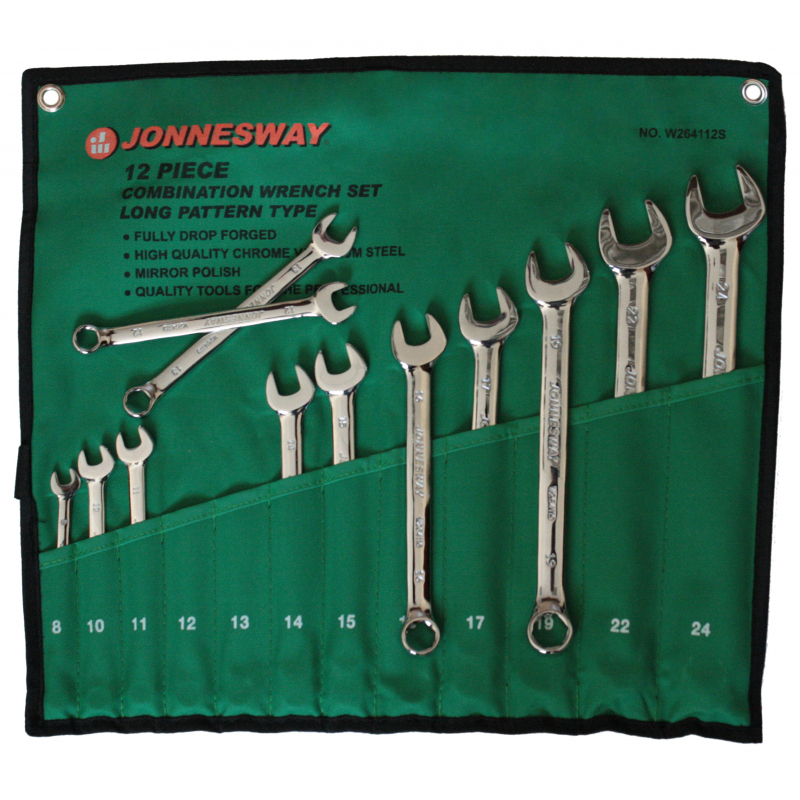 Očkoploché klíče, 8 - 24 mm, 6hranné, sada 12 kusů - JONNESWAY W264112S