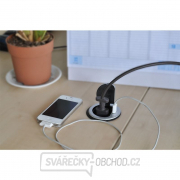 Solight USB vestavná zásuvka s víčkem, 1 zásuvka, plast, délka 1,5m, 3x 1mm2, USB 2100mA, stříbrná Náhled