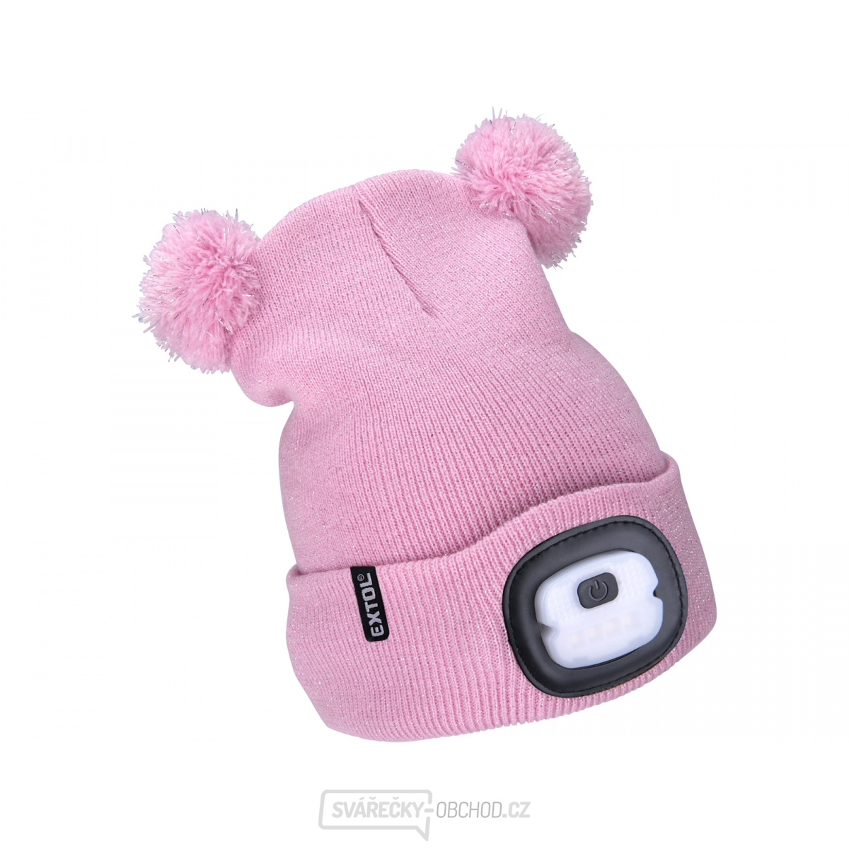 Čepice s čelovkou 4x25lm, USB nabíjení, růžová se třpytkou a bambulemi, dětská