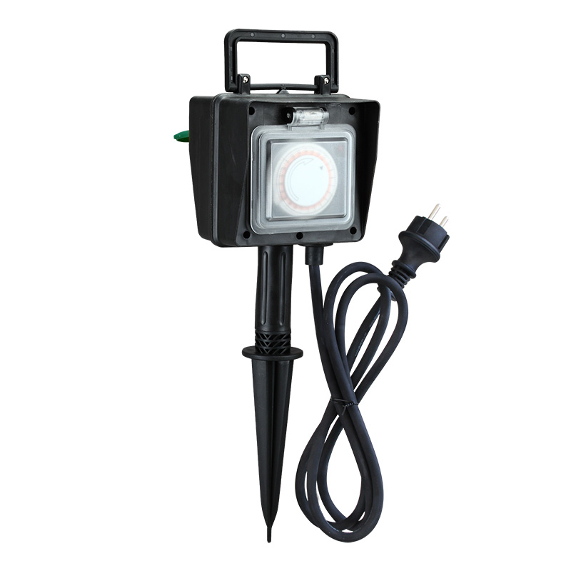 Levně Solight zahradní sloupek IP44, 2 zásuvky + časový spínač, gumový kabel 1,5m PG03