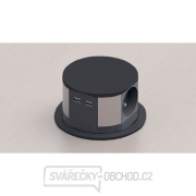 Solight výsuvný blok zásuvek, 3 zásuvky, 2x USB, kruhový tvar nízký,  prodlužovací přívod 1,5m, 3 x 1mm2, černý Náhled