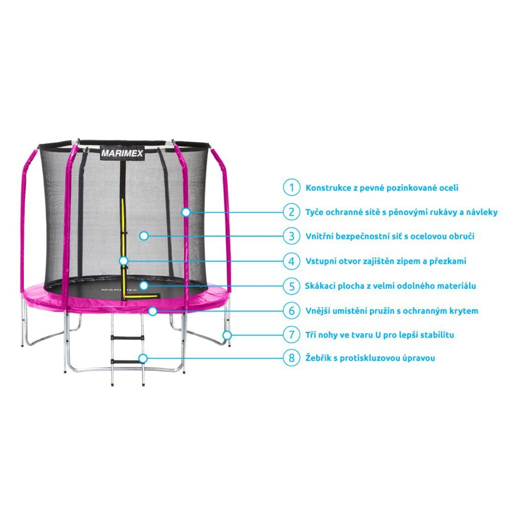 Trampolína Marimex 244 cm růžová  +  ochranná síť + schůdky ZDARMA  Náhled
