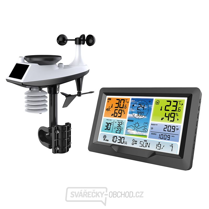Solight profesionální meteostanice, přehledný a designový displej, tlak, teplota, vlhkost, srážky, hodnoty větru