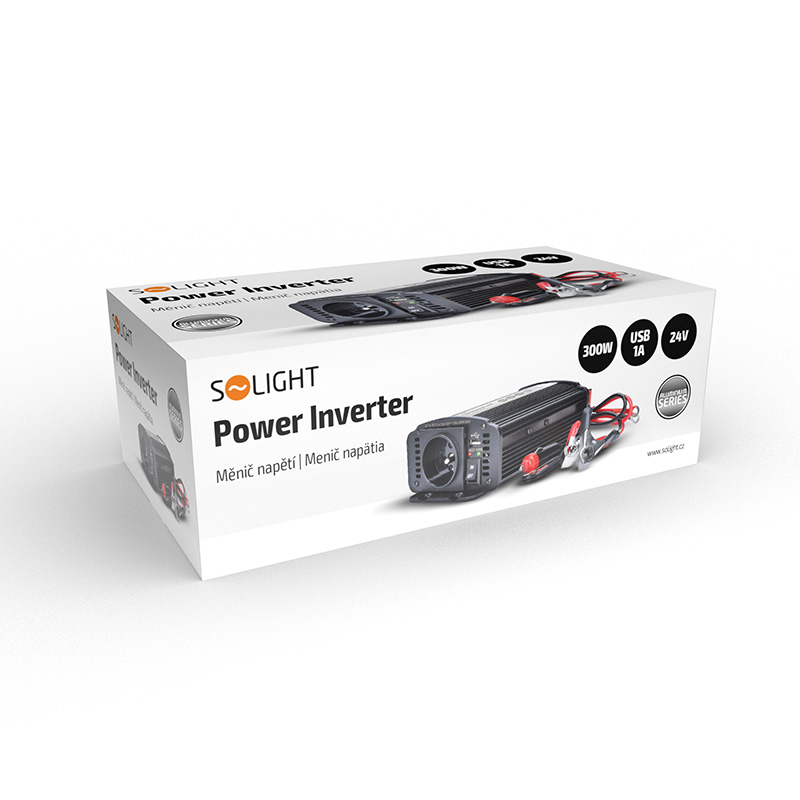 Levně Solight invertor 12V, USB 500mA, kovový, černý, max. zatížení: 300W IN06