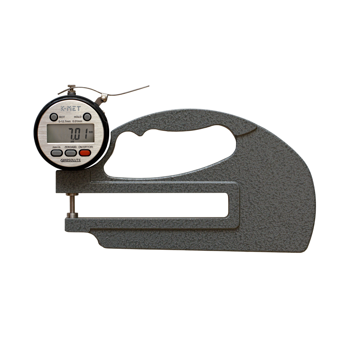 Levně Mikrometrický tloušťkoměr digitální KINEX ABZ 0-10mm, délka ramene 120mm, 0,01mm, DIN 863 7040-15-010