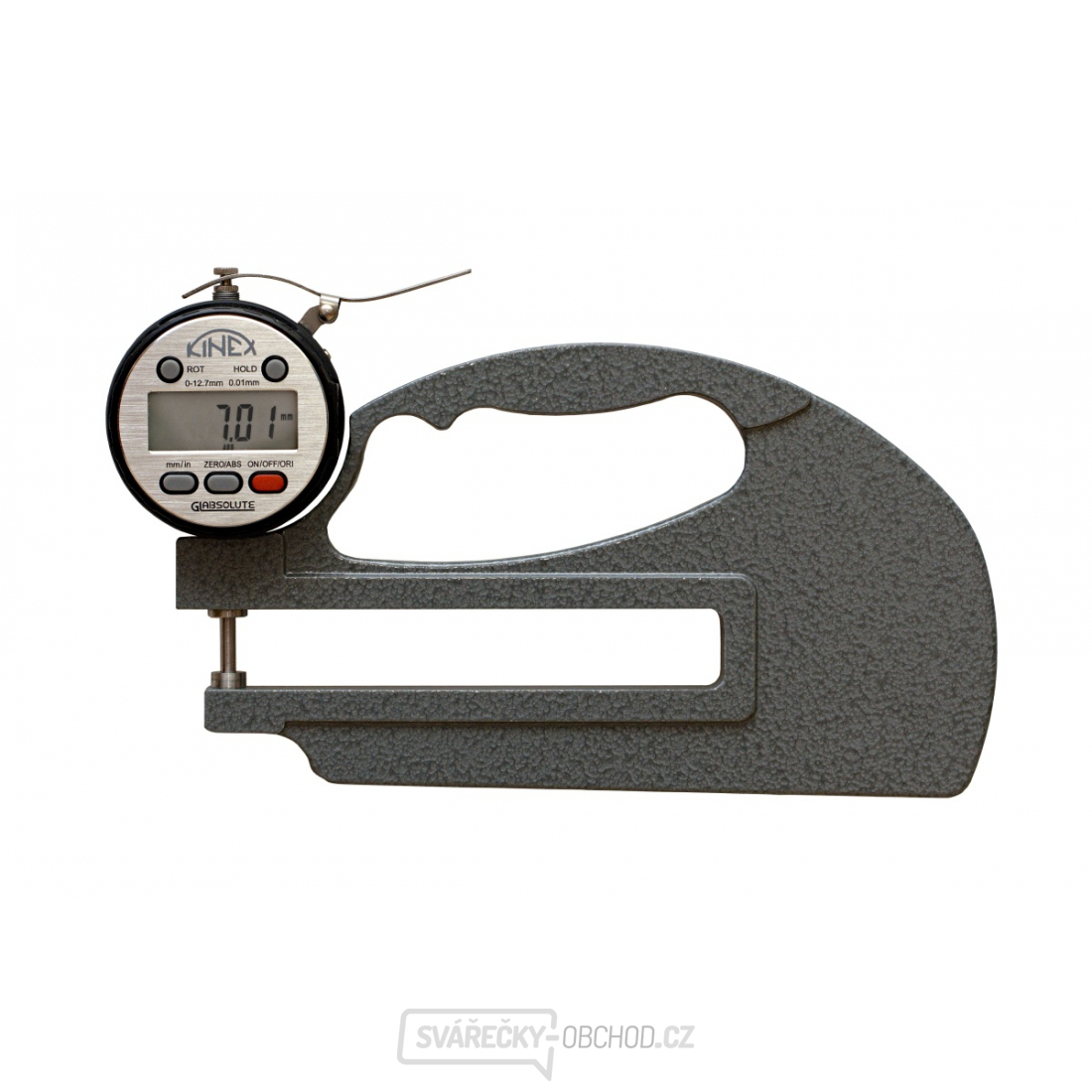 Mikrometrický tloušťkoměr digitální KINEX ABZ 0-10mm, délka ramene 120mm, 0,01mm, DIN 863