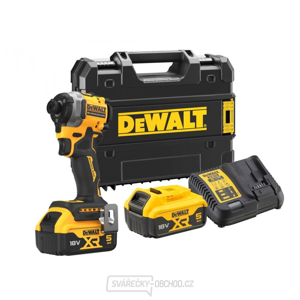 DCF850P2T DEWALT 18V AKU BEZUHLÍKOVÝ RÁZOVÝ UTAHOVÁK 1/4", 2 X BATERIE 5,0 AH, NABÍJEČKA, KUFR T-STAK
