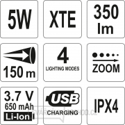 Svítilna LED XT-E CREE 5W USB, 350 lm, Li-ion Náhled
