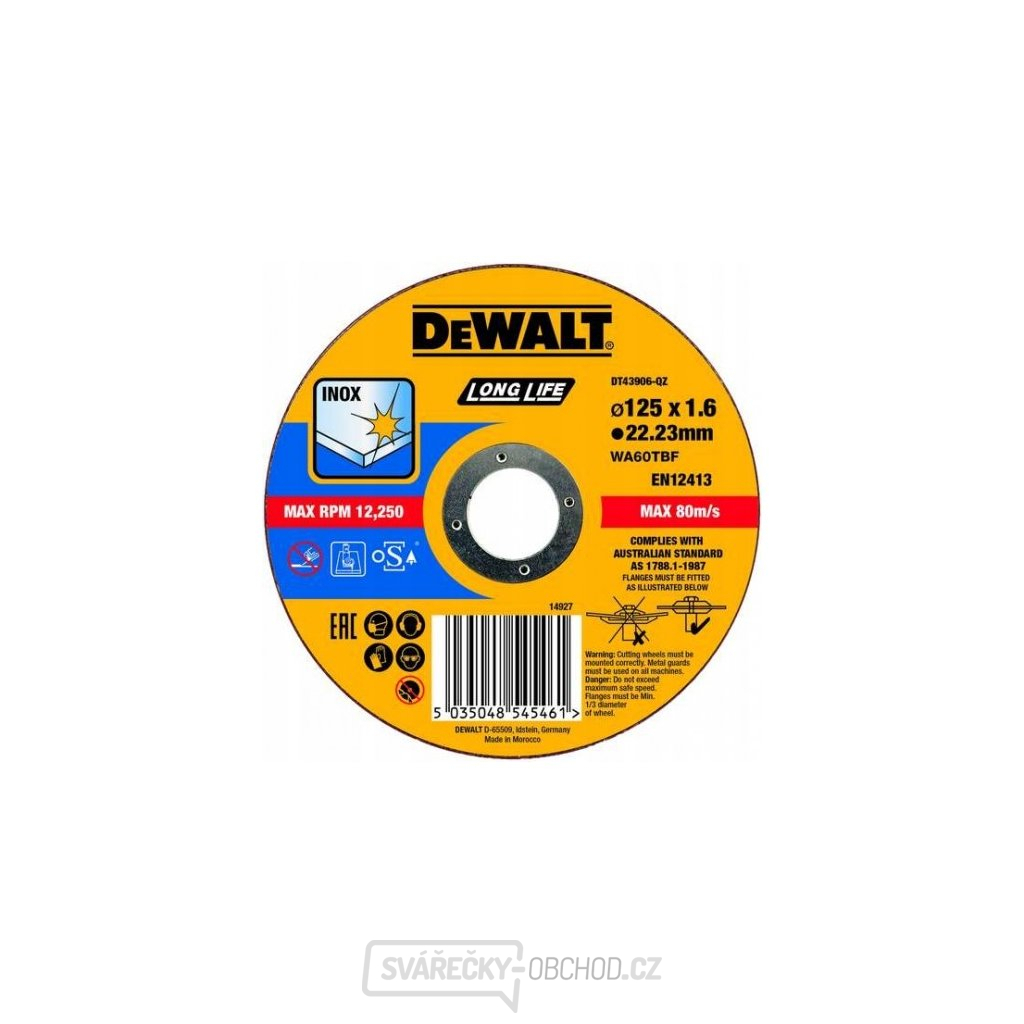 Dewalt Řezný kotouč na řezání nerezové oceli - Plochý 125x22.3x1.6mm