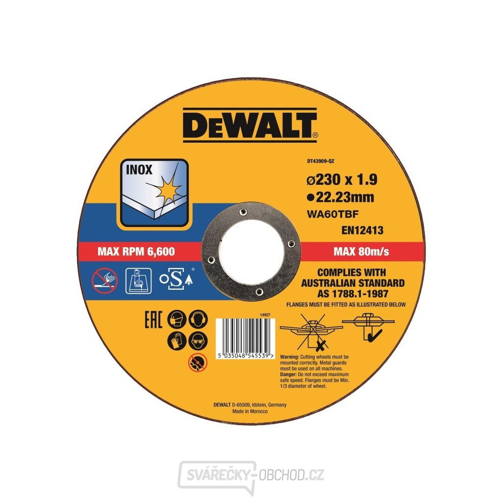 Dewalt řezný kotouč 230x22.2x1.9mm TYP 1 na nerezovou ocel