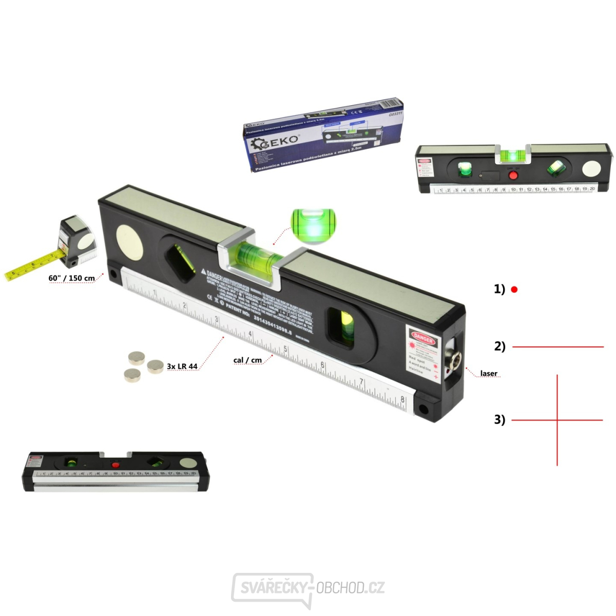 GEKO Laserová vodováha 1,5m, podsvětlená
