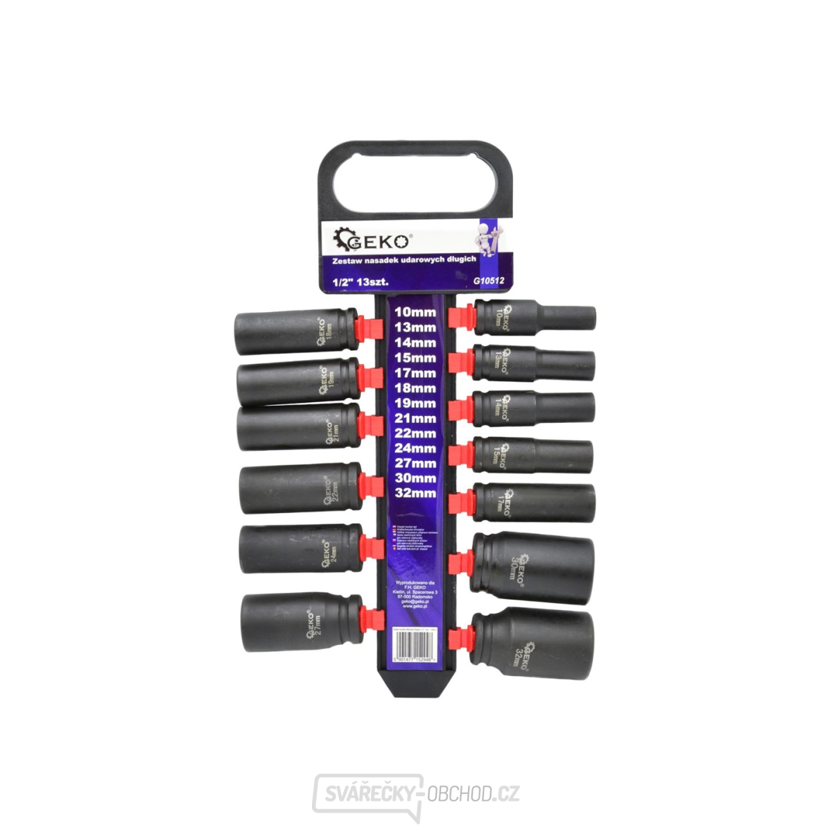 GEKO Sada 13 nástrčných rázových dlouhých hlavic 1/2"