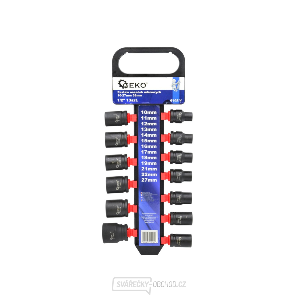 GEKO Sada 13 nástrčných rázových hlavic 1/2" 10-27mm 38mm