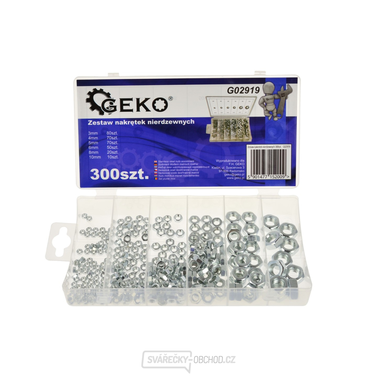 GEKO Matice nerezové, M3 - M10, sada 300 kusů