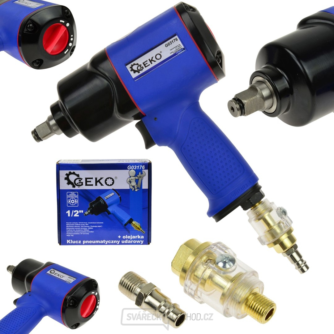 GEKO Pneumatický rázový utahovák 1/2", 1550 Nm, přimazávač oleje, Heavy Duty