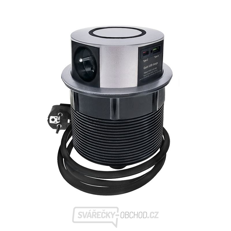 Solight 3z + USB A+C + Wireless 10W výsuvný blok zásuvek, kruhový tvar, prodlužovací přívod 2m,  3 x 1,5mm2