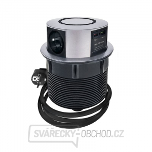 Solight 3z + USB A+C + Wireless 10W výsuvný blok zásuvek, kruhový tvar, prodlužovací přívod 2m,  3 x 1,5mm2 gallery main image