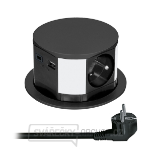 Solight 3z + USB A+C výsuvný blok zásuvek, 2m, černý gallery main image