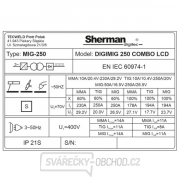 Sherman Synergická invertorová svářečka DIGIMIG 250 COMBO LCD + MIG Hořák + Zemnící kabel náhled