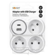 Solight rozbočka, 3x 16A, USB nabíječka A+C, bílá-šedá náhled