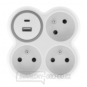 Solight rozbočka, 3x 16A, USB nabíječka A+C, bílá-šedá