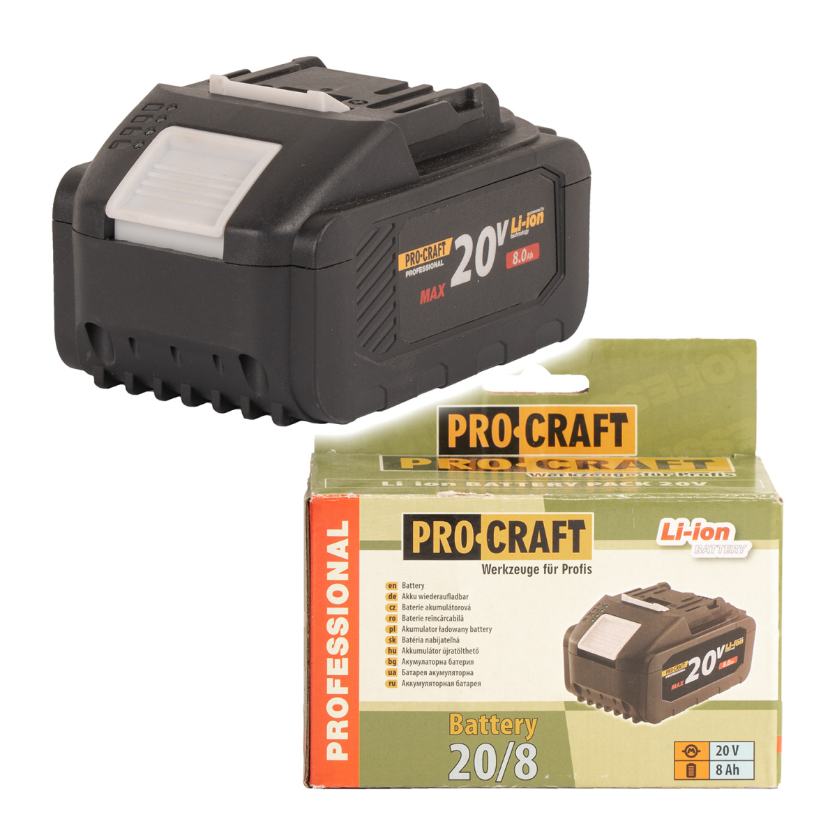Levně Baterie akumulátorová 20V Li-ion, 8000mAh Procraft 20/8 | 20/8 20/8
